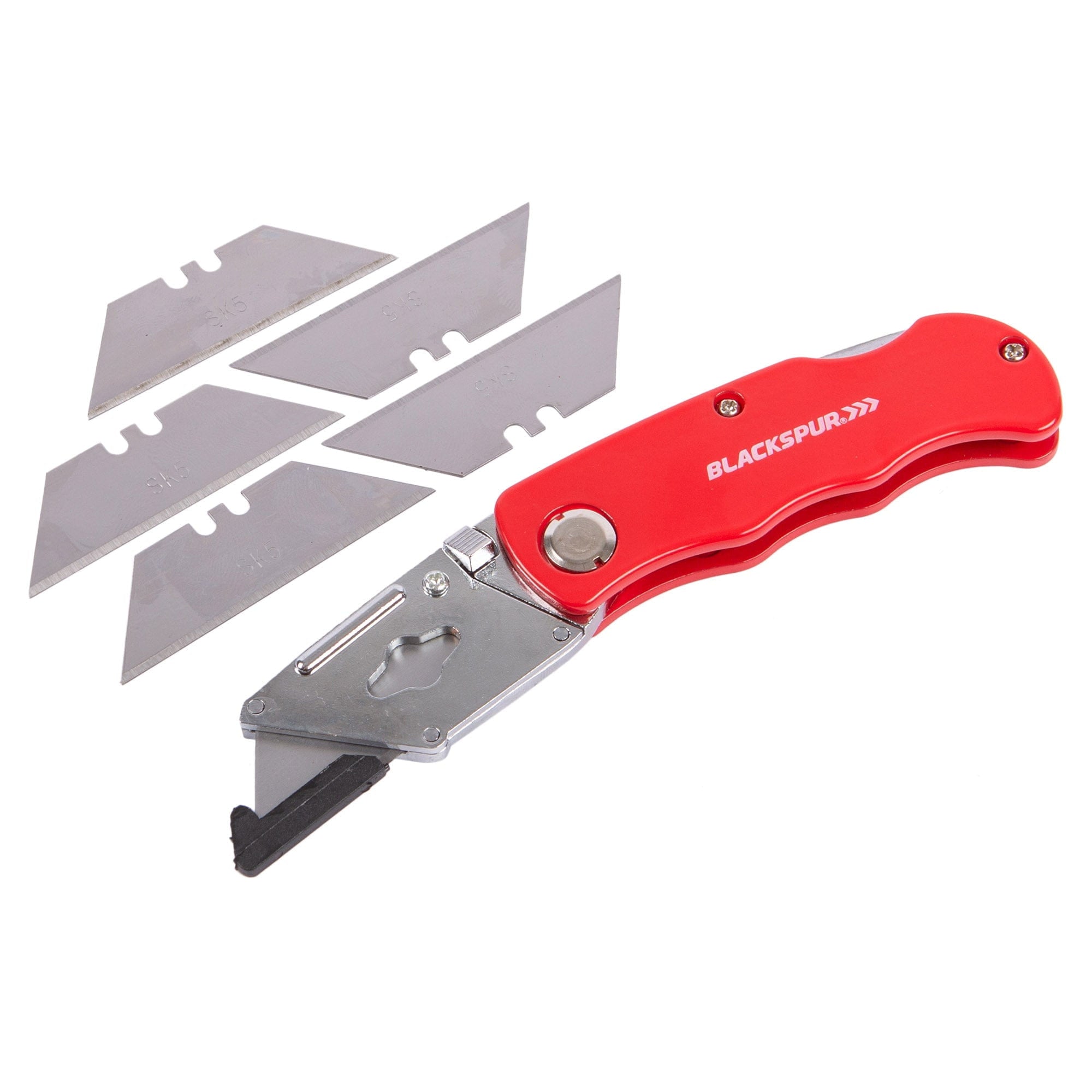 Red Aluminium Folding Lock Back Utility Knife Set - By Blackspur ...