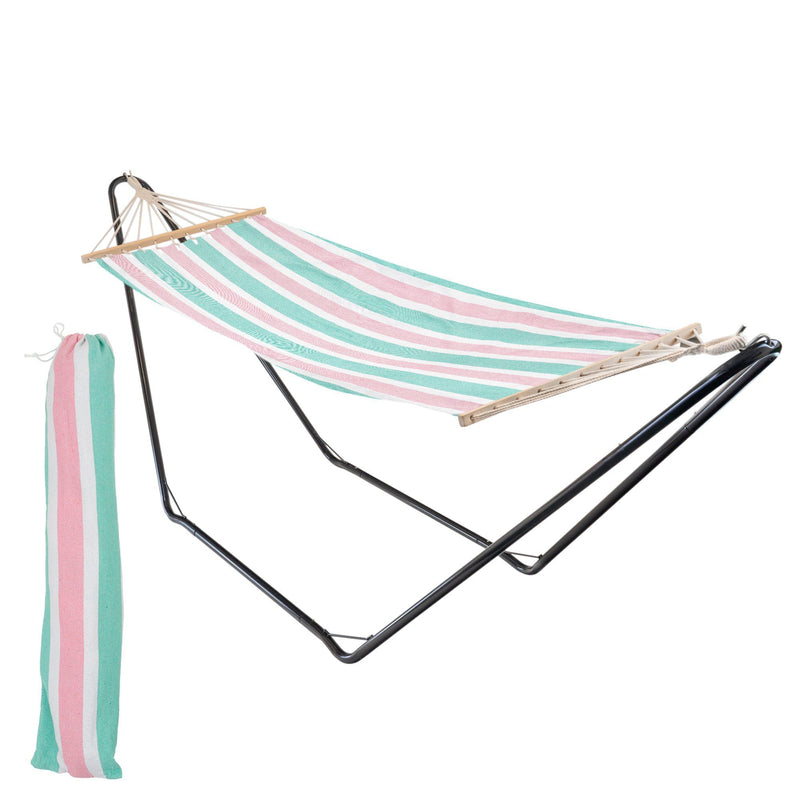 Deluxe Cotton Garden Hammock with Metal Stand - By Harbour Housewares