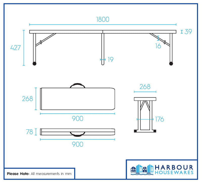 180cm Four Person Folding Trestle Bench - By Harbour Housewares