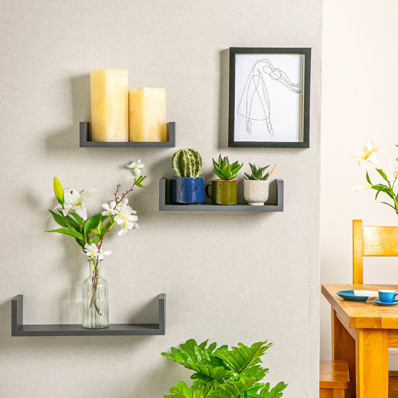 Modern U Shaped Floating Wall Shelves - Pack of Three - By Harbour Housewares