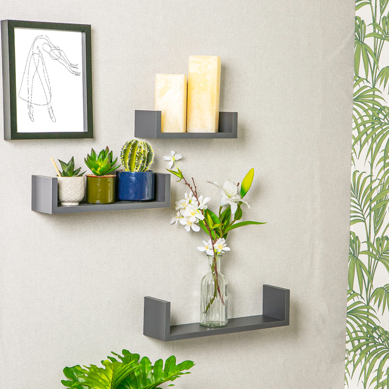 Modern U Shaped Floating Wall Shelves - Pack of Three - By Harbour Housewares