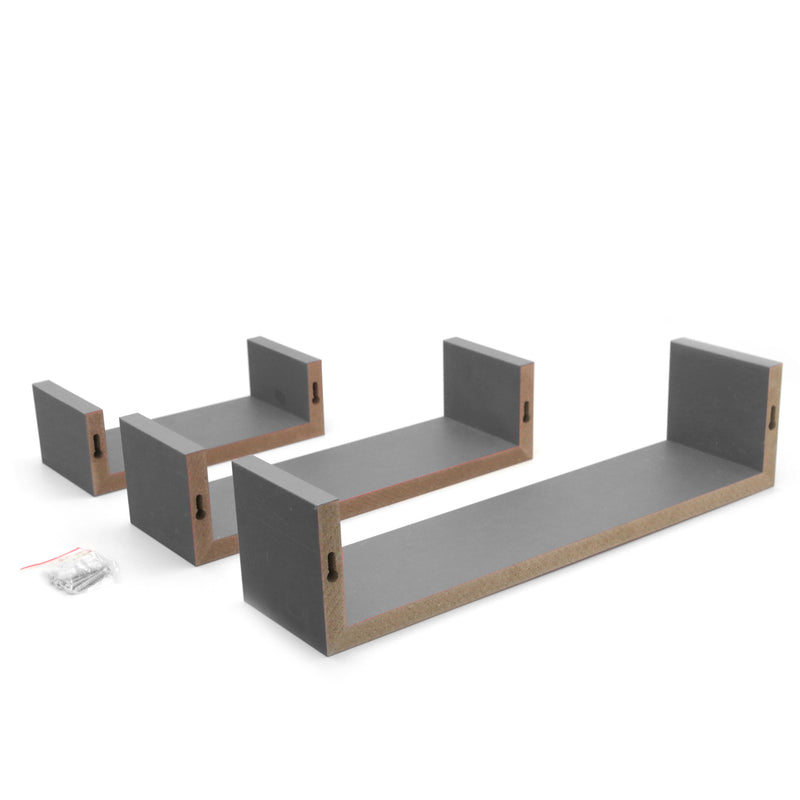 Modern U Shaped Floating Wall Shelves - Pack of Three - By Harbour Housewares