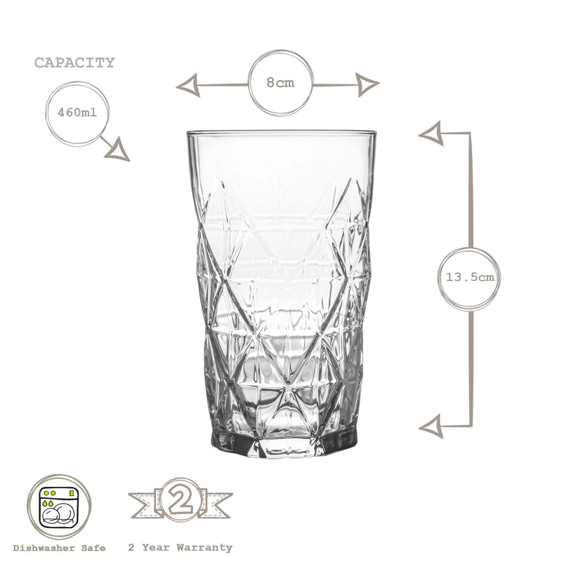 460ml Keops Art Deco Highball Glasses - By Lav