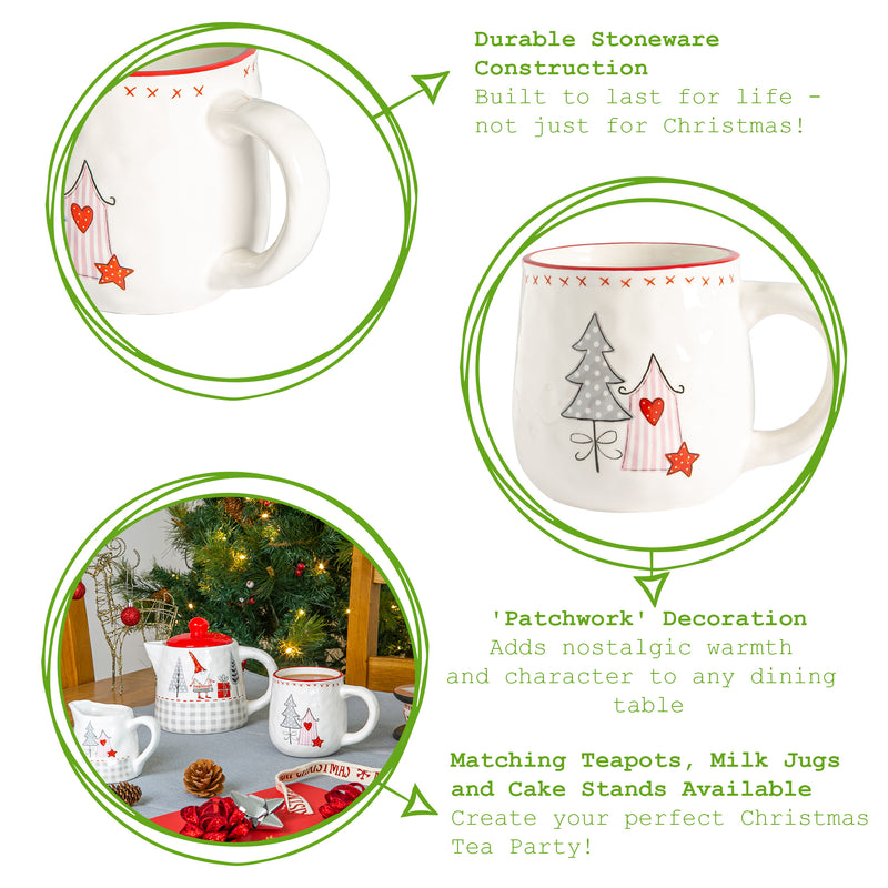 6pc Patchwork Christmas Stoneware Tea Set - By Nicola Spring