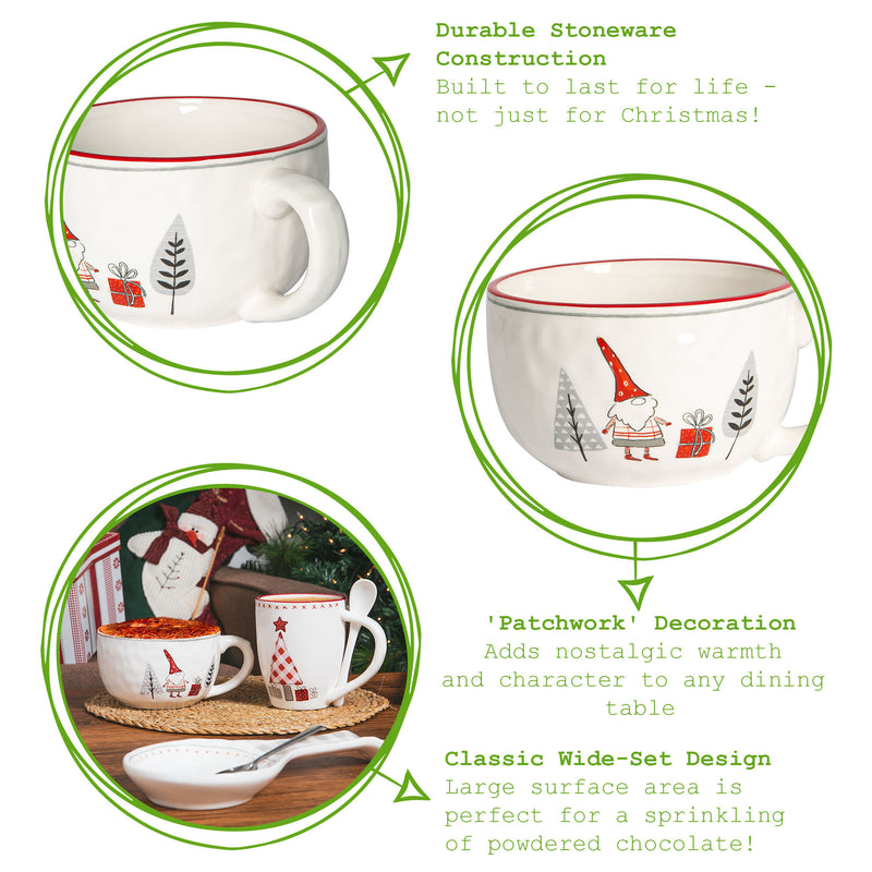 4pc Patchwork Christmas Stoneware Coffee Morning Set - By Nicola Spring