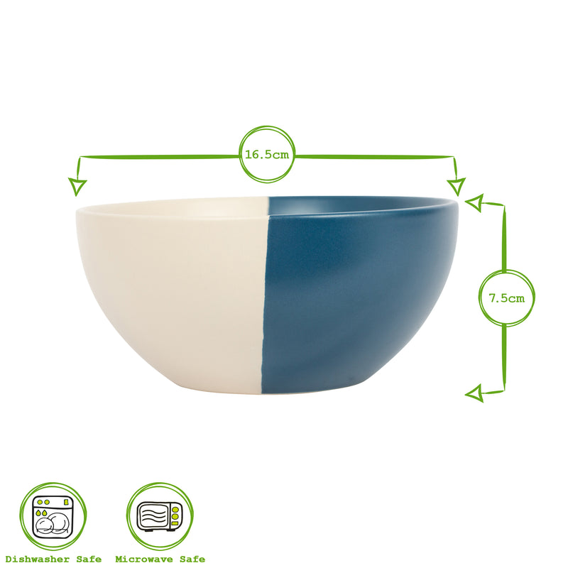 16.5cm  Colour Block Stoneware Cereal Bowls - Pack of 4 - By Nicola Spring