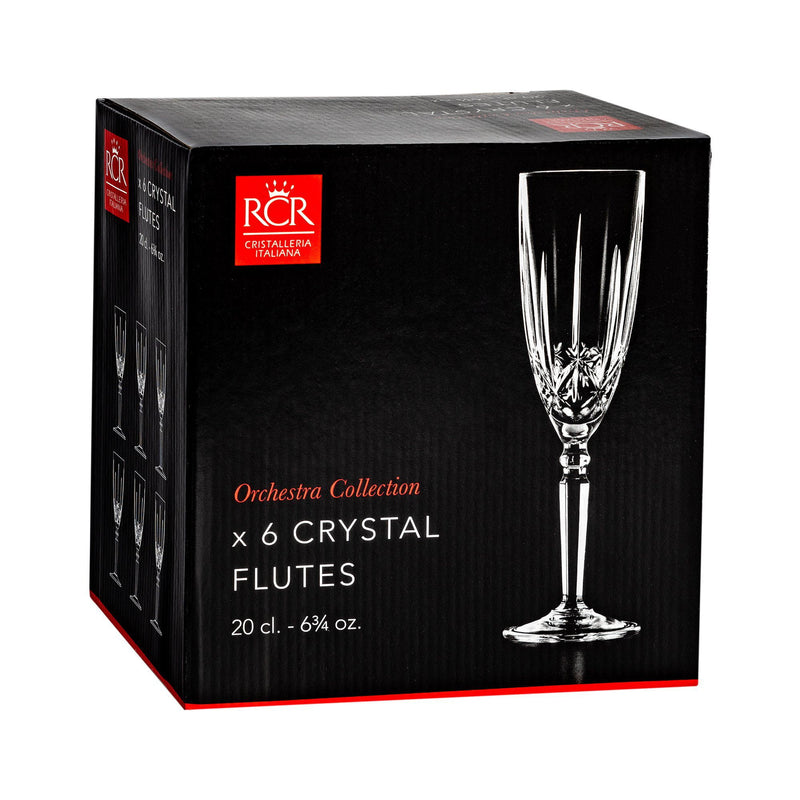 200ml Orchestra Champagne Flutes - Pack of 12 - By RCR Crystal