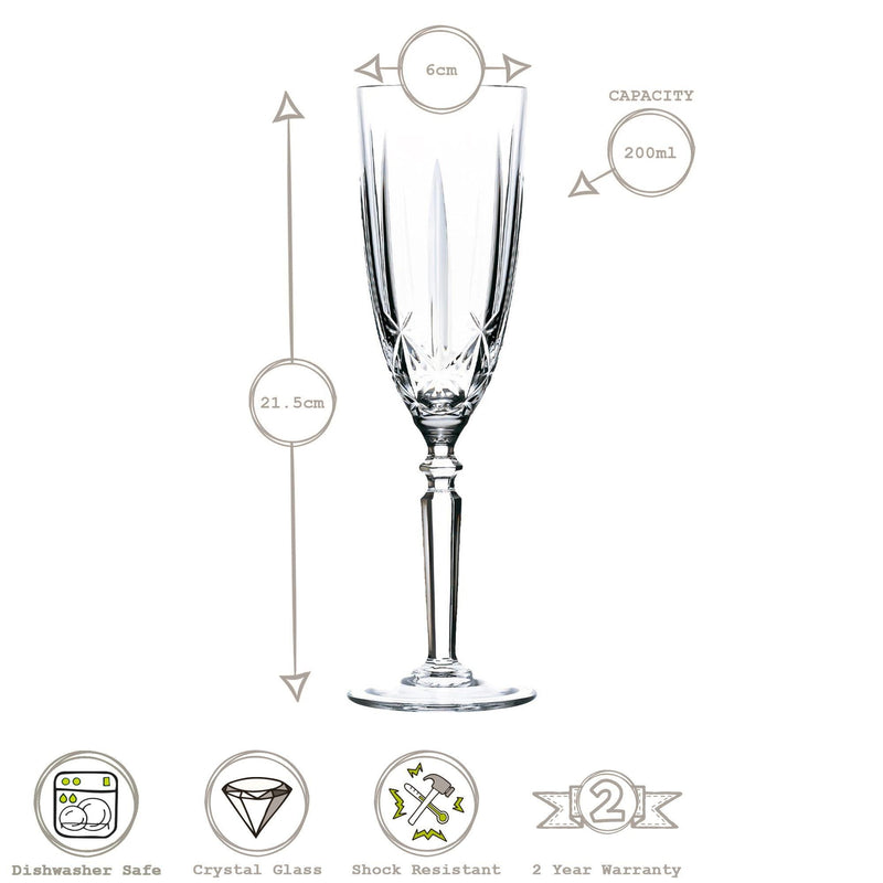 200ml Orchestra Champagne Flutes - Pack of 12 - By RCR Crystal