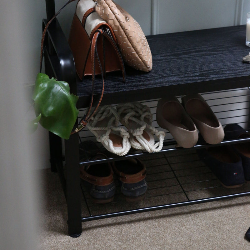 Curved Steel Coat Rack with Shoe Storage Bench - By Harbour Housewares