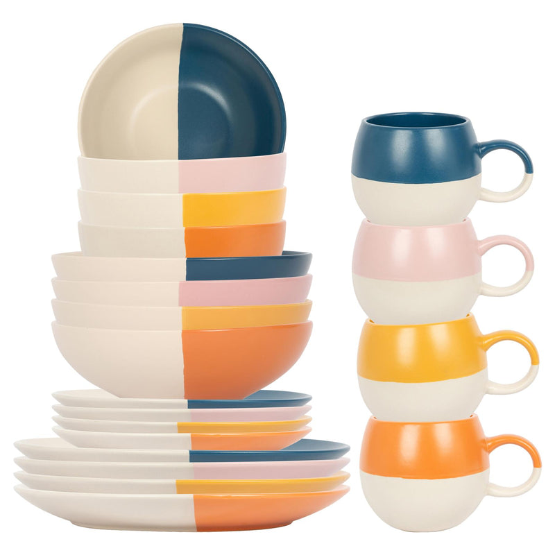 20pc Colour Block Deluxe Stoneware Dinner Set - By Nicola Spring