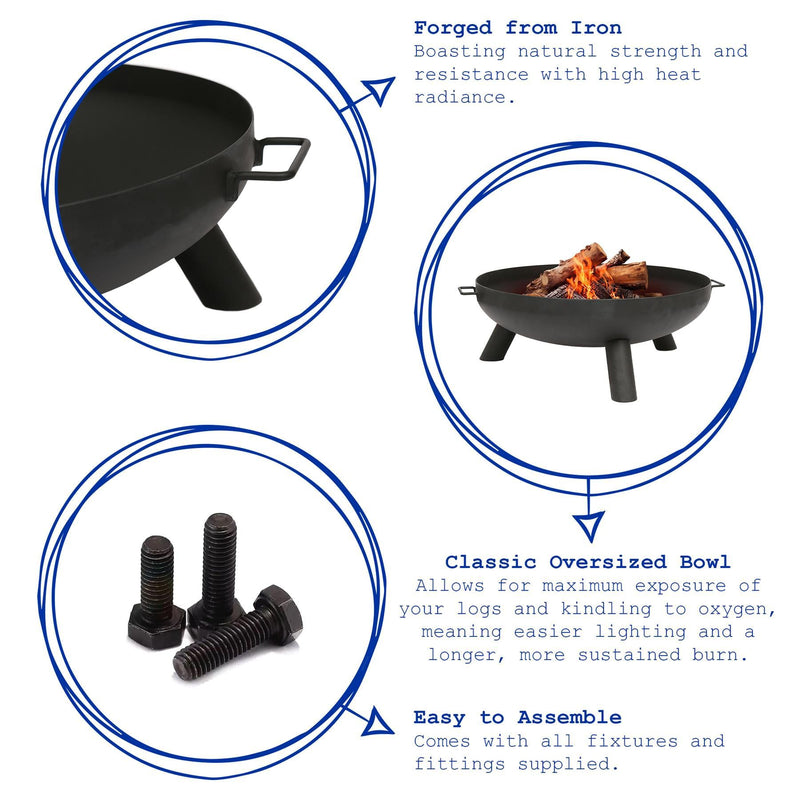 Round Iron Fire Pit - 99cm - Black - By Hammer & Tongs