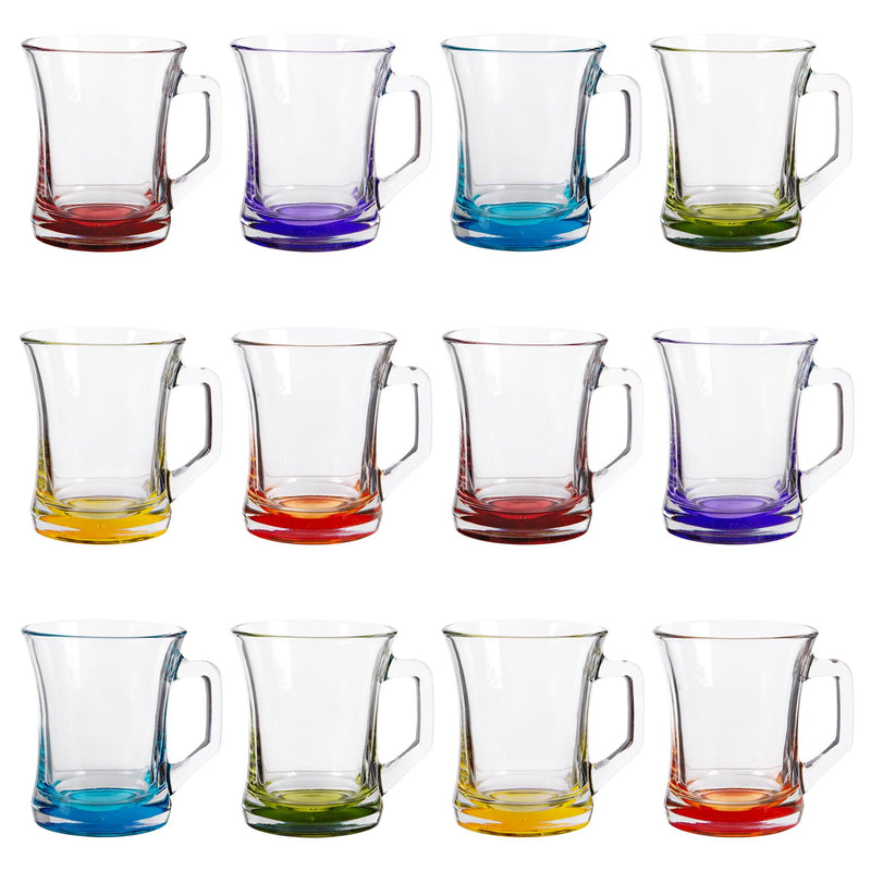 225ml Zen+ Coloured Base Glass Coffee Mugs - Pack of 12  - By LAV