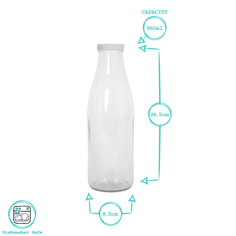 960ml Glass Water / Milk Bottle with Metal Lids