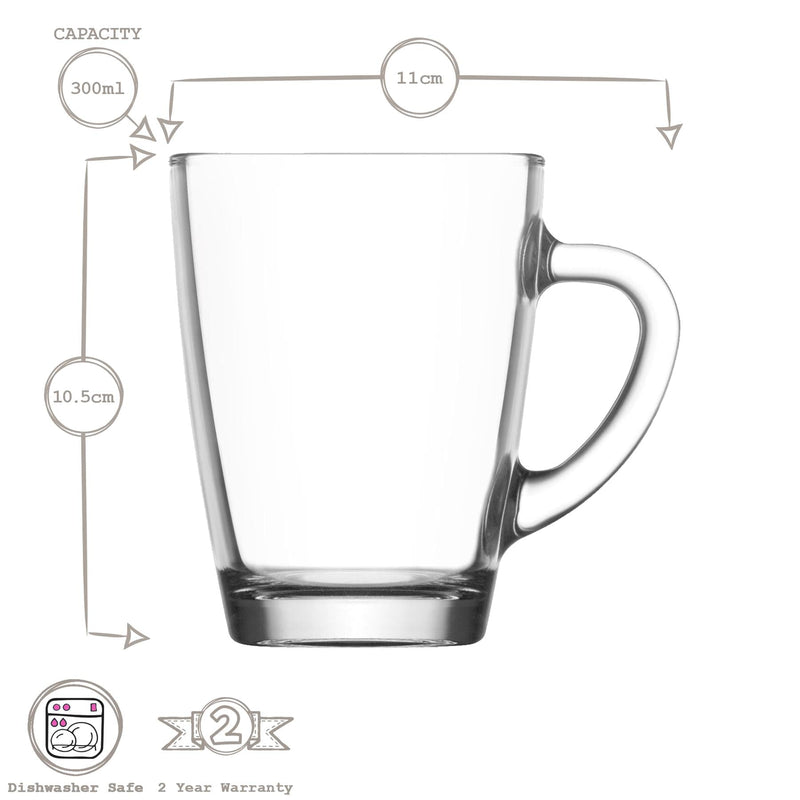 300ml Vega Glass Coffee Mugs - Pack of 12  - By LAV