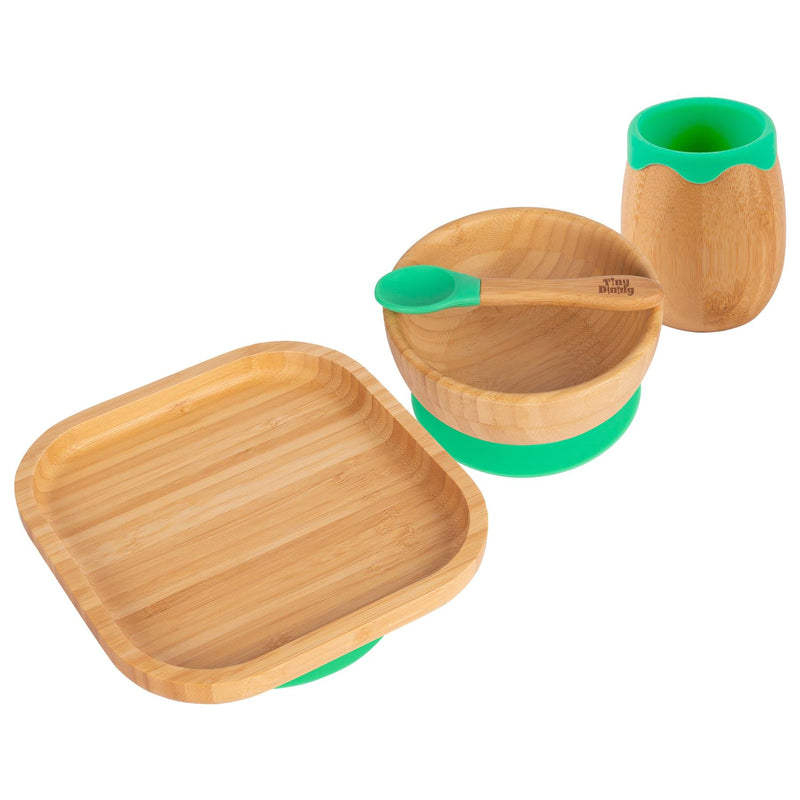 4pc Square Bamboo Suction toddler and Baby Feeding Set