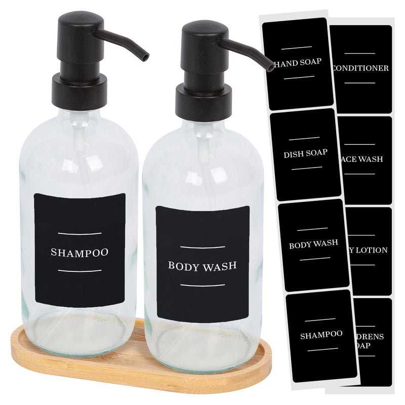 2pc Glass Soap Dispenser Set with Bamboo Tray & Labels - 500ml - By Harbour Housewares