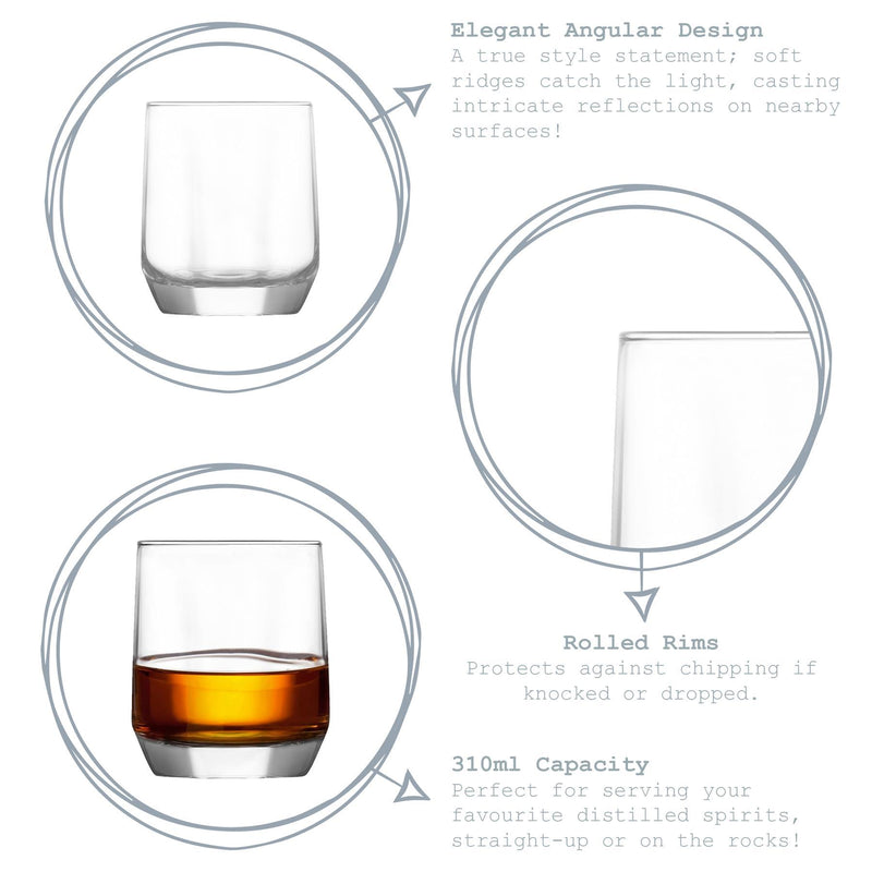 310ml Diamond Whisky Glasses - Pack of 12 - By LAV