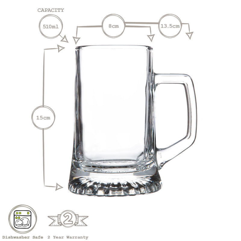 510ml Stern Tankard Glass Beer Mugs - Pack of 12 - By Bormioli Rocco