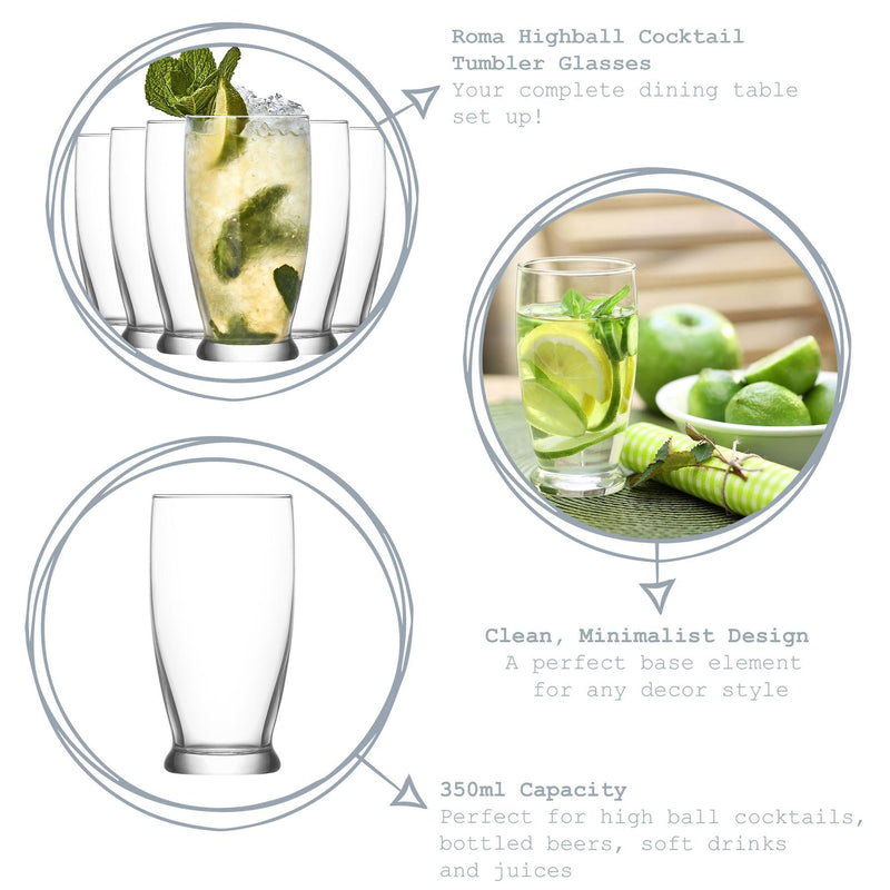 350ml Roma Highball Glasses - By Lav