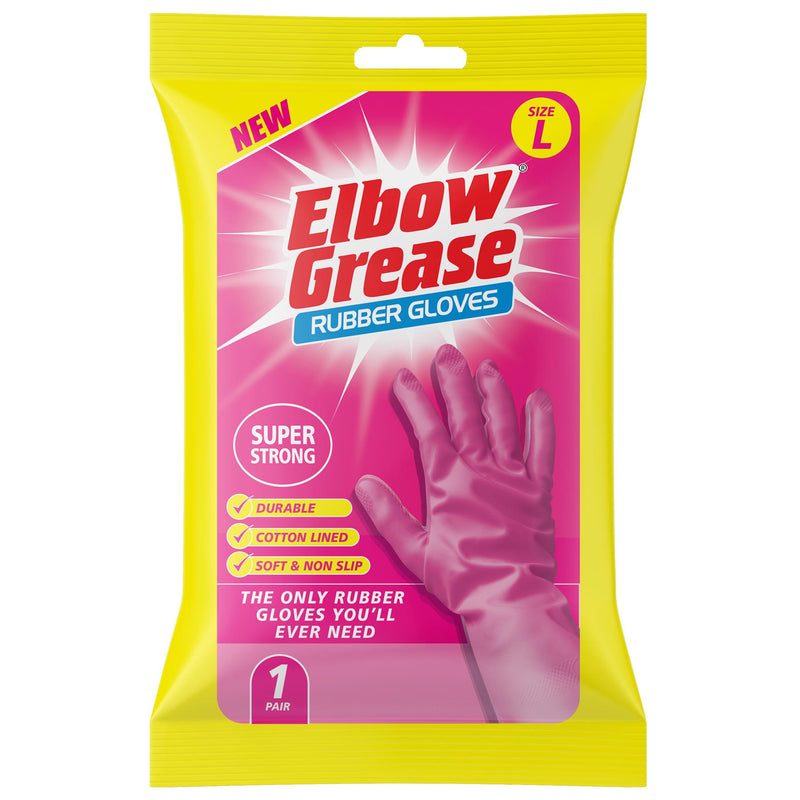 Super Strong Rubber Cleaning Gloves - Large - Pink - By Elbow Grease