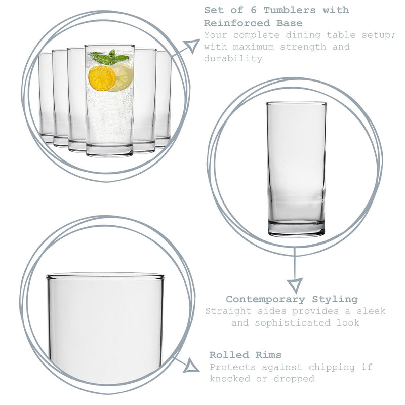 285ml Clear Classic Highball Glasses - Pack of 12 - By Argon Tableware