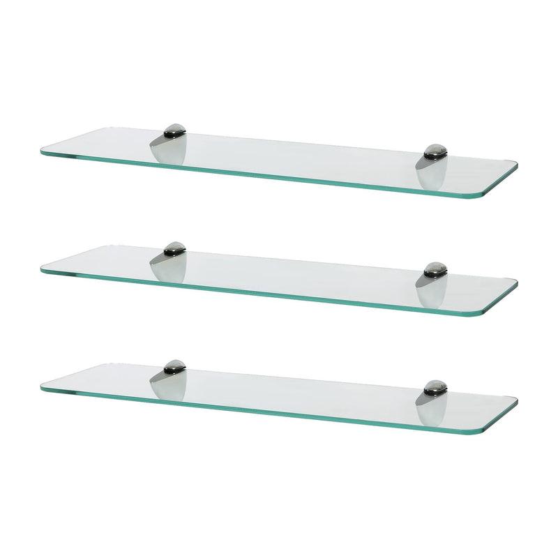 Rounded Floating Glass Bathroom Shelves - 50cm - Pack of 3 - By Harbour Housewares