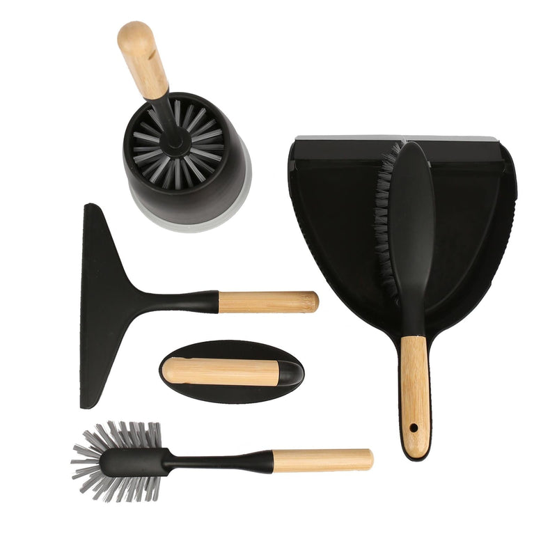 5pc Bamboo Household Scrubbing Brush Set - Black - By Ultra Clean