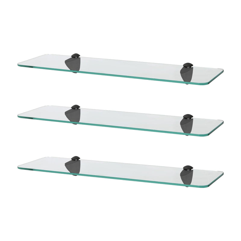 Rounded Floating Glass Bathroom Shelves - 50cm - Pack of 3 - By Harbour Housewares