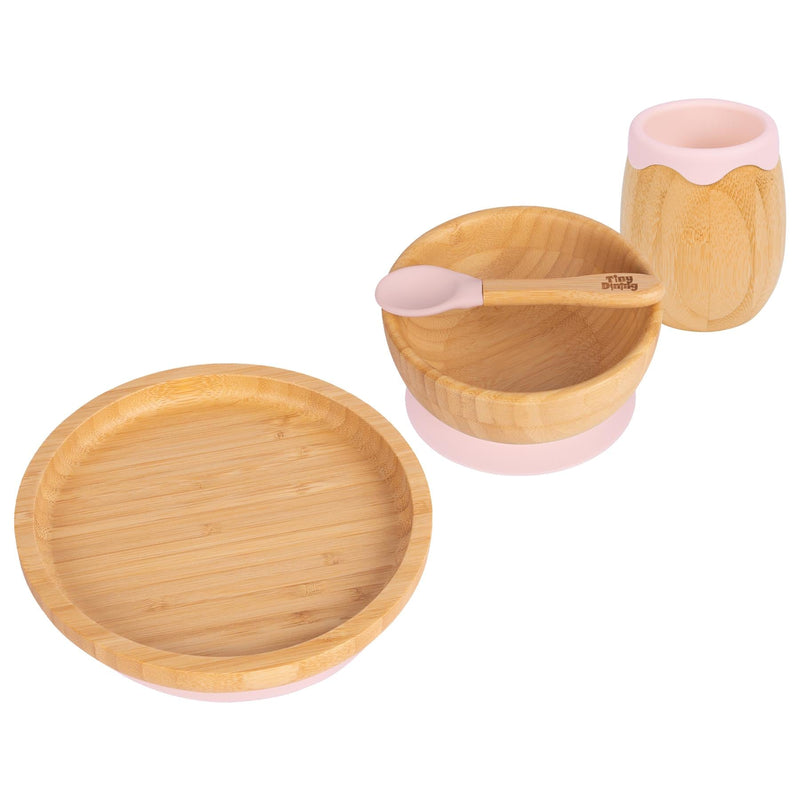 4pc Round Bamboo Suction toddler and Baby Feeding Set