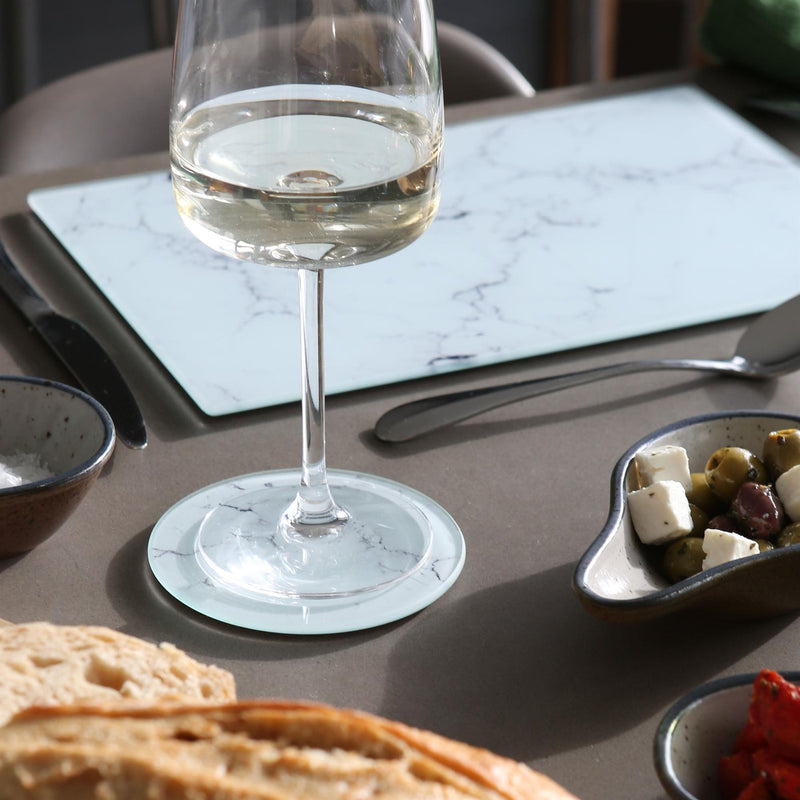 12pc Rectangle Glass Placemats & Round Coasters Set - 30cm x 20cm - Marble - By Harbour Housewares