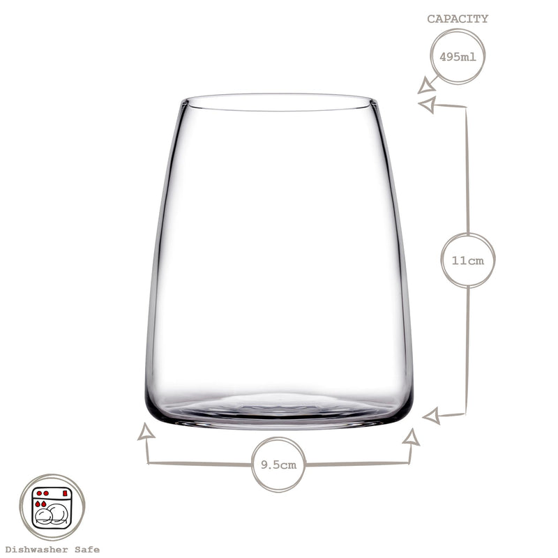 495ml Pinot Stemless Wine Glasses - Pack of Four - By Pasabahce