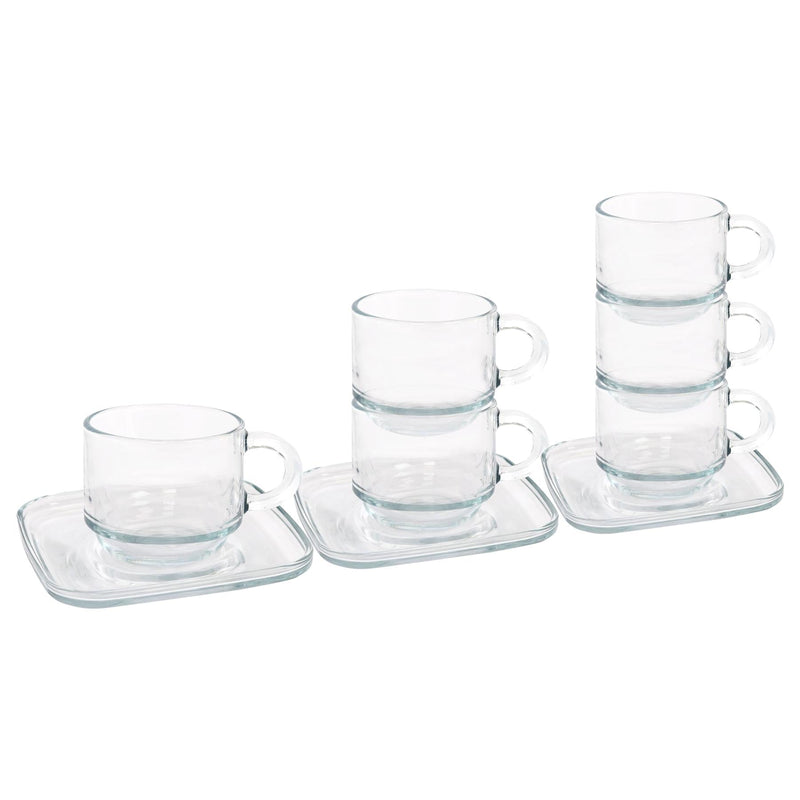 12pc 90ml Cozy Stacking Glass Espresso Cups & Saucers Set - By LAV