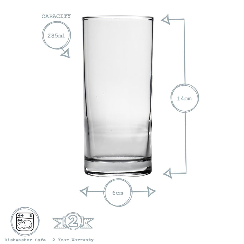 285ml Clear Classic Highball Glasses - Pack of 12 - By Argon Tableware