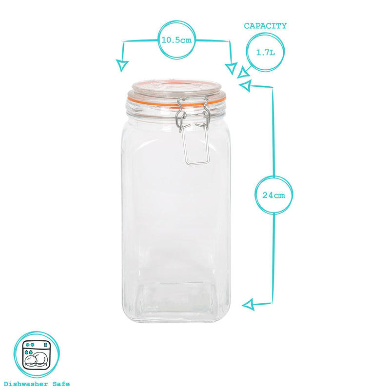 760ml Square Glass Jar with Clip-Top Lid - By Argon Tableware