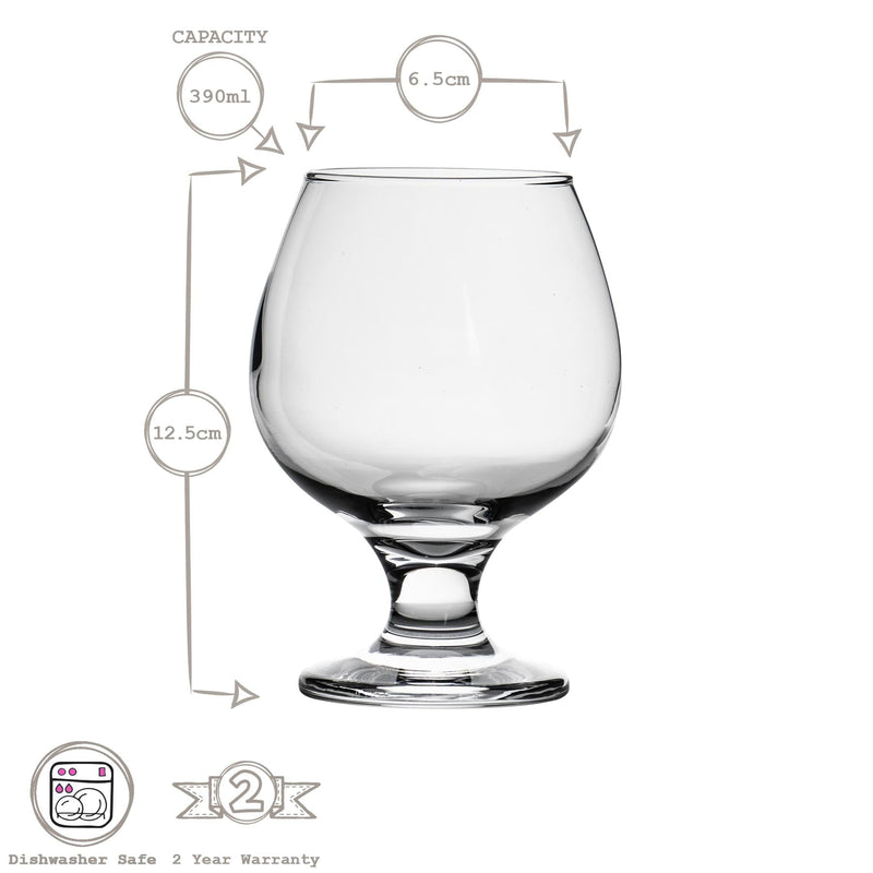 390ml Misket Brandy Snifter Glasses - Pack of 12  - By LAV