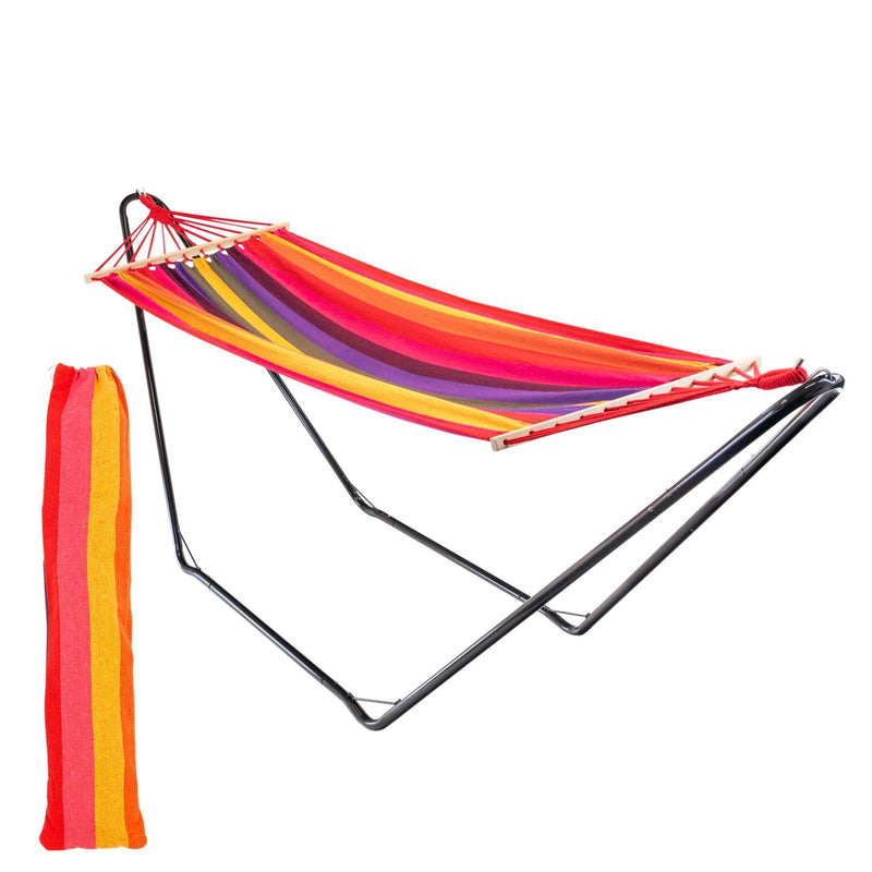 Deluxe Cotton Garden Hammock with Metal Stand - By Harbour Housewares