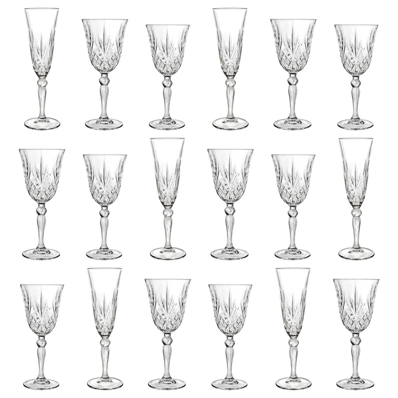 18pc Melodia Red & White Wine Glasses & Champagne Flutes Set - By RCR Crystal