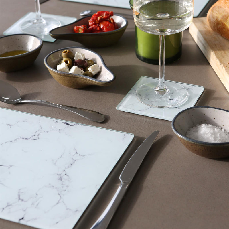 Rectangle Glass Placemats - 30cm x 20cm - Marble - Pack of 6 - By Harbour Housewares