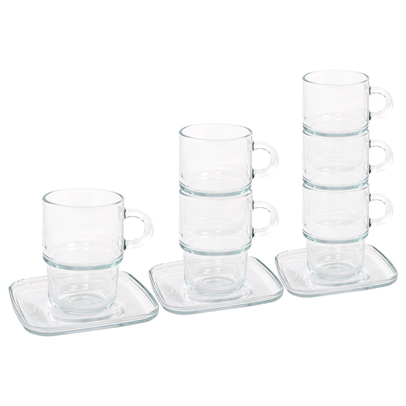 12pc 350ml Cozy Stacking Glass Coffee Cups & Saucers Set - By LAV