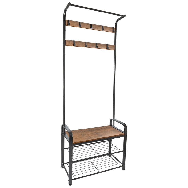 Curved Steel Coat Rack with Shoe Storage Bench - By Harbour Housewares