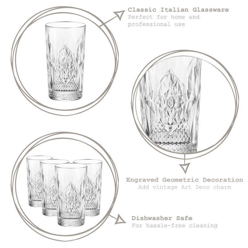 490ml Bartender Stone Highball Glasses - Pack of 12 - By Bormioli Rocco