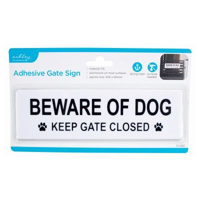 Plastic Beware of Dog Sign - 20cm x 6cm - White - By Ashley