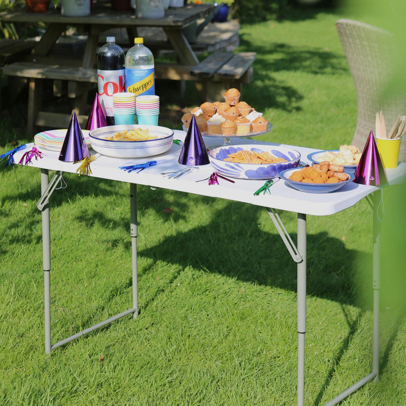 Height Adjustable Folding Camping Picnic Table & Chair Set - 120cm (4ft) - White - By Harbour Housewares