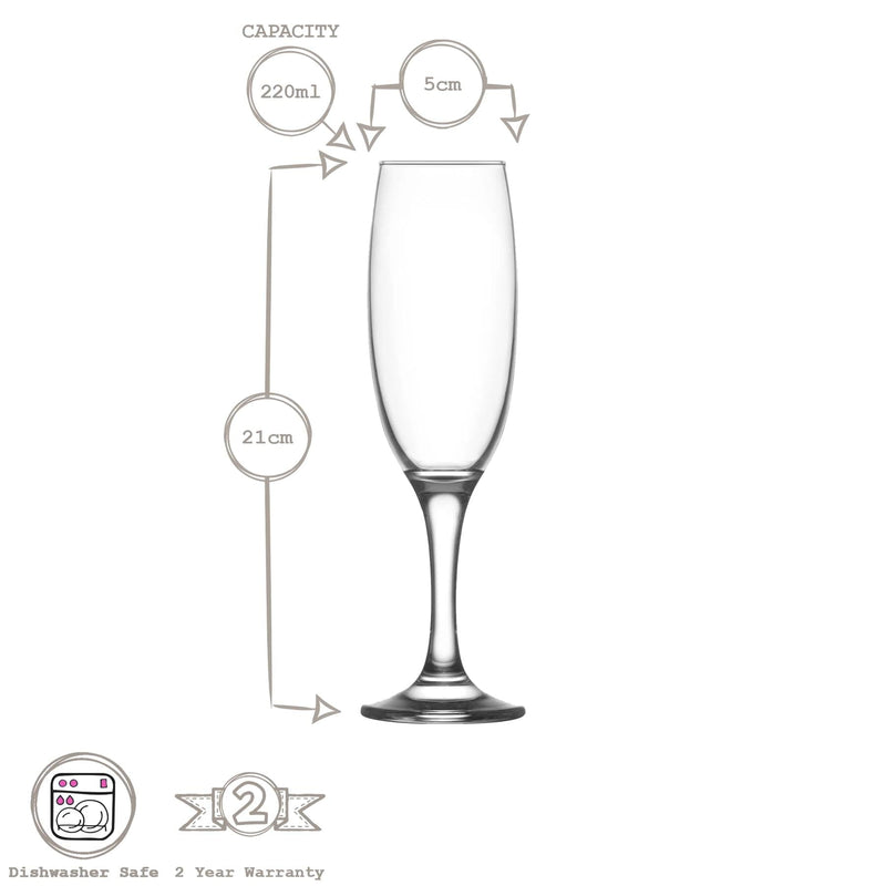 220ml Empire Glass Champagne Flutes - Pack of 12 - By LAV