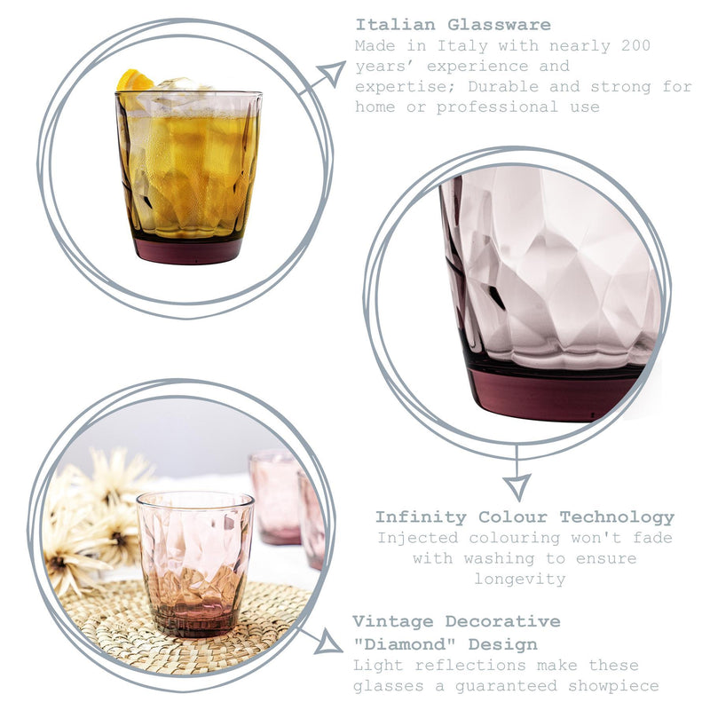 390ml Diamond Tumbler Glasses - Pack of 12 - By Bormioli Rocco