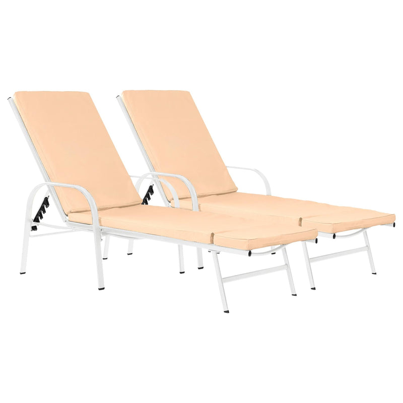 Sussex Sun Loungers & Cushion Set - White - Pack of 2