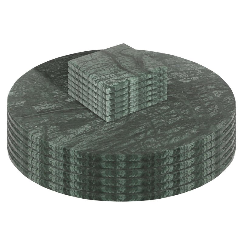 12pc Round Marble Placemats & Square Coasters Set - 30cm - Green - By Argon Tableware