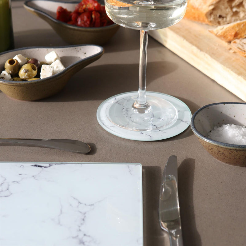 12pc Rectangle Glass Placemats & Round Coasters Set - 30cm x 20cm - Marble - By Harbour Housewares