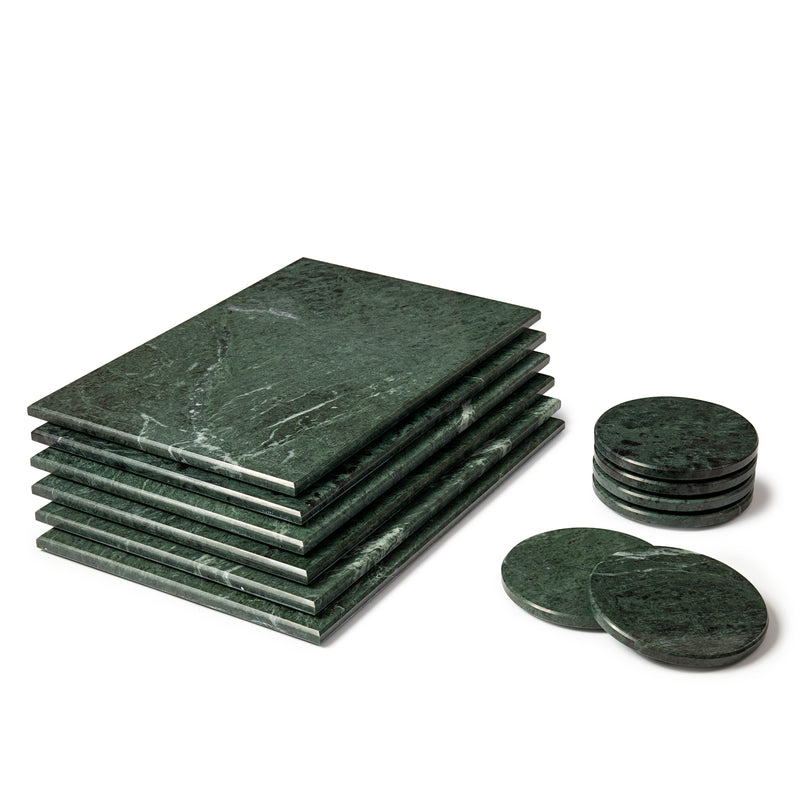 12pc Rectangle Marble Placemats & Round Coasters Set - 30cm x 20cm - Green - By Argon Tableware