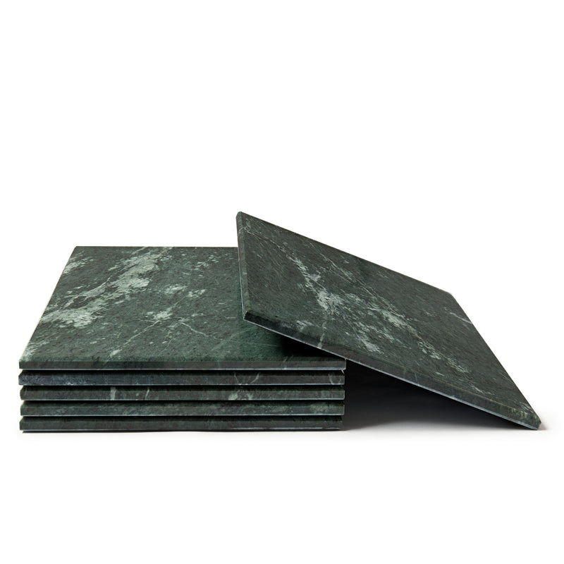 12pc Rectangle Marble Placemats & Square Coasters Set - 30cm x 20cm - Green - By Argon Tableware